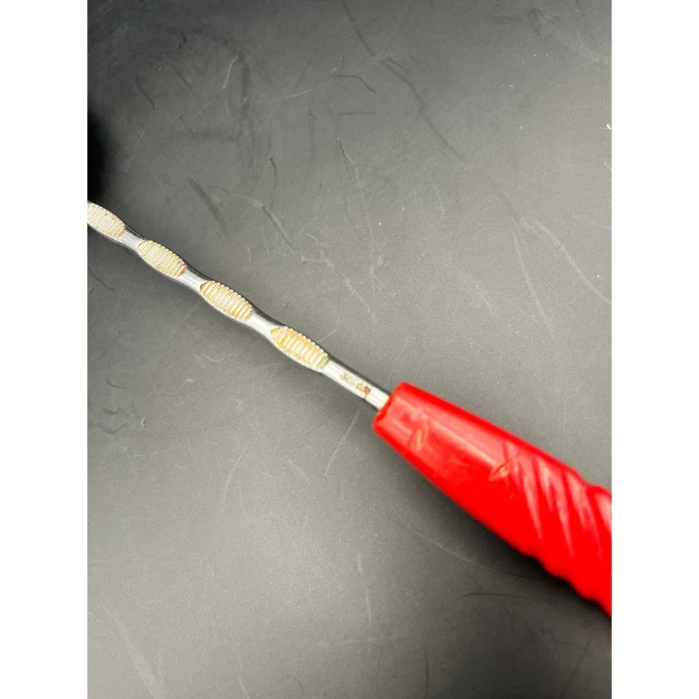 Vtg Kitchen Offset Slotted Spatula Red Handle Stainless Steel Utensil 12